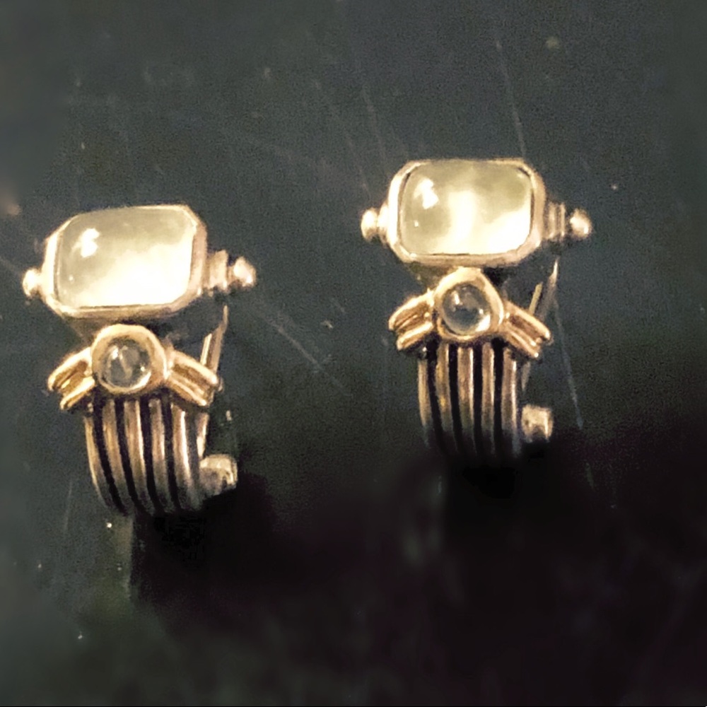 Moon Opal Hinged-Back Silver Earrings